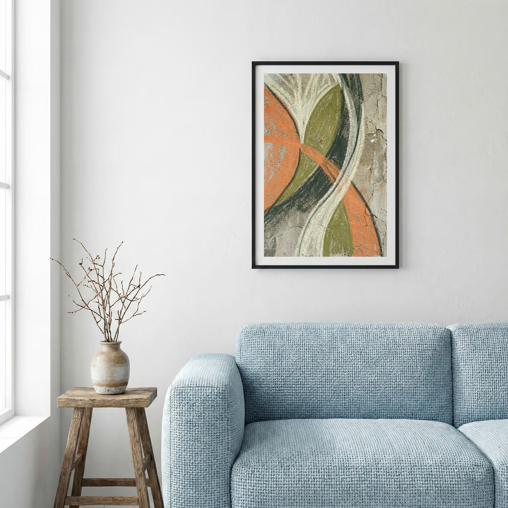 Green Orange Curved Abstract canvas wall art — alternate a view