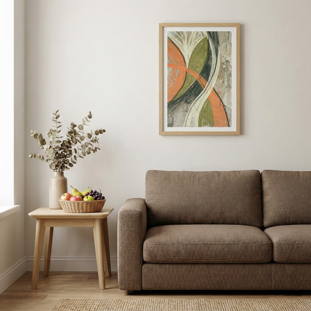 Green Orange Curved Abstract canvas wall art — alternate b view