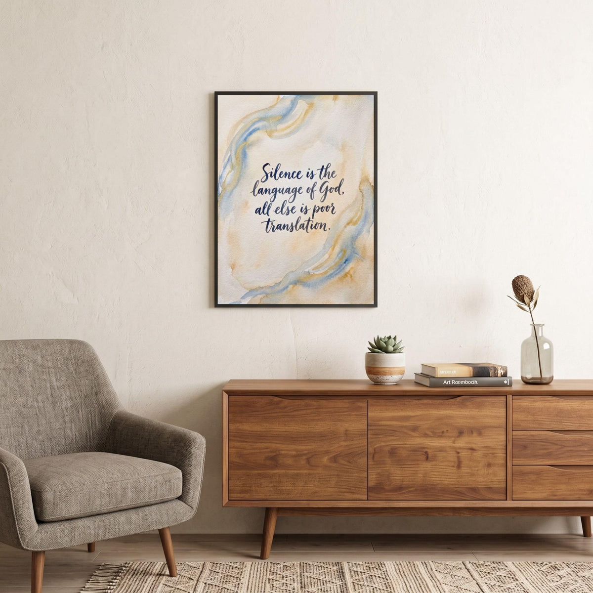 Rumi quote wall art: "Silence is the language of God"