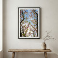 Golden desert dunes dusted with snow beneath a mountain skyline — wooden frame canvas wall art print, 12×18 in