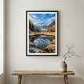 Tall evergreen pine trees blanketed in fresh snow — wooden frame canvas wall art print, 12×18 in