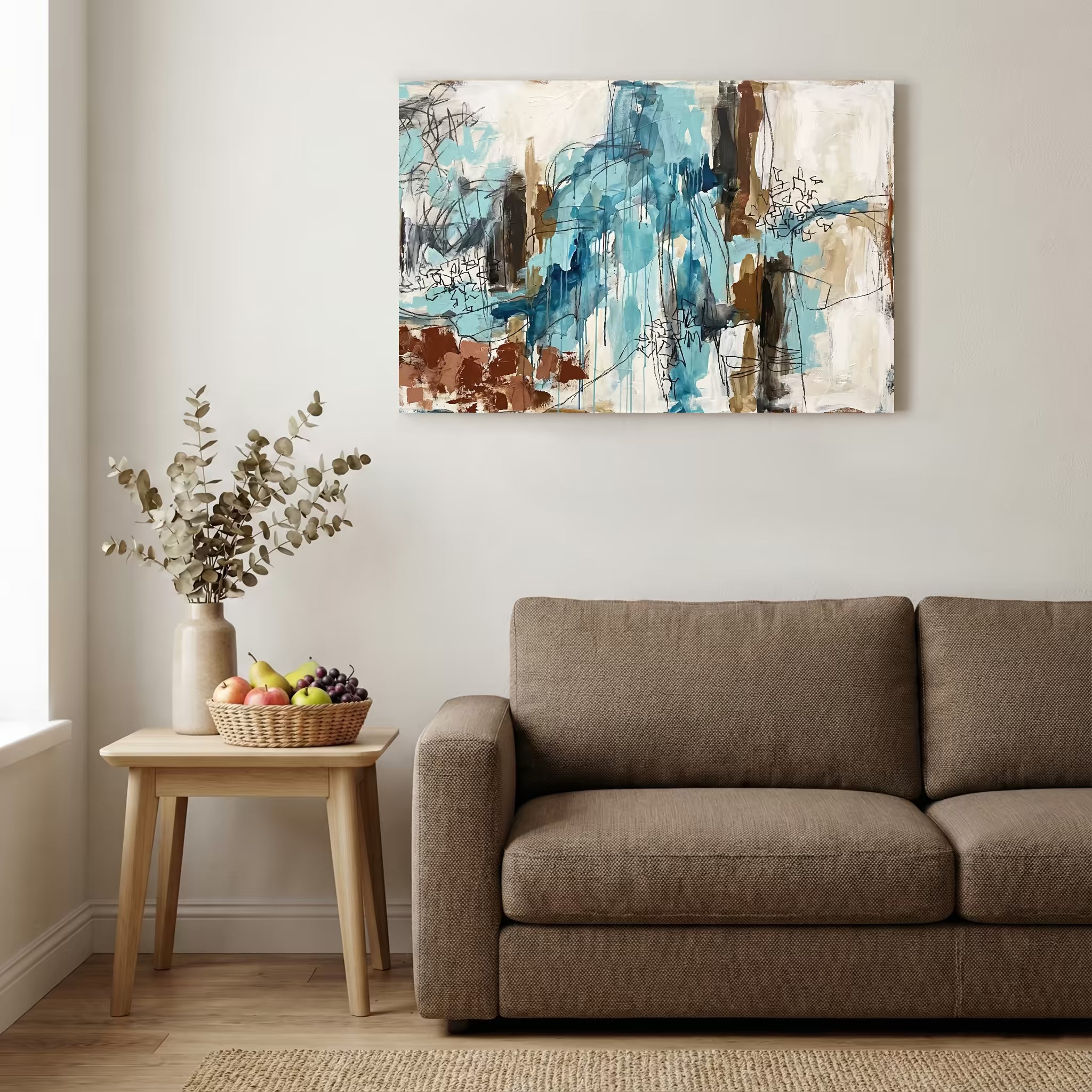 Blue Teal Textured Abstract canvas wall art — alternate b view