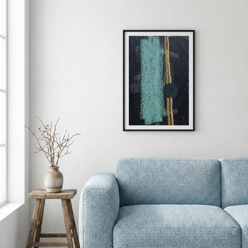 Navy Teal Gold Vertical Abstract canvas wall art — alternate a view