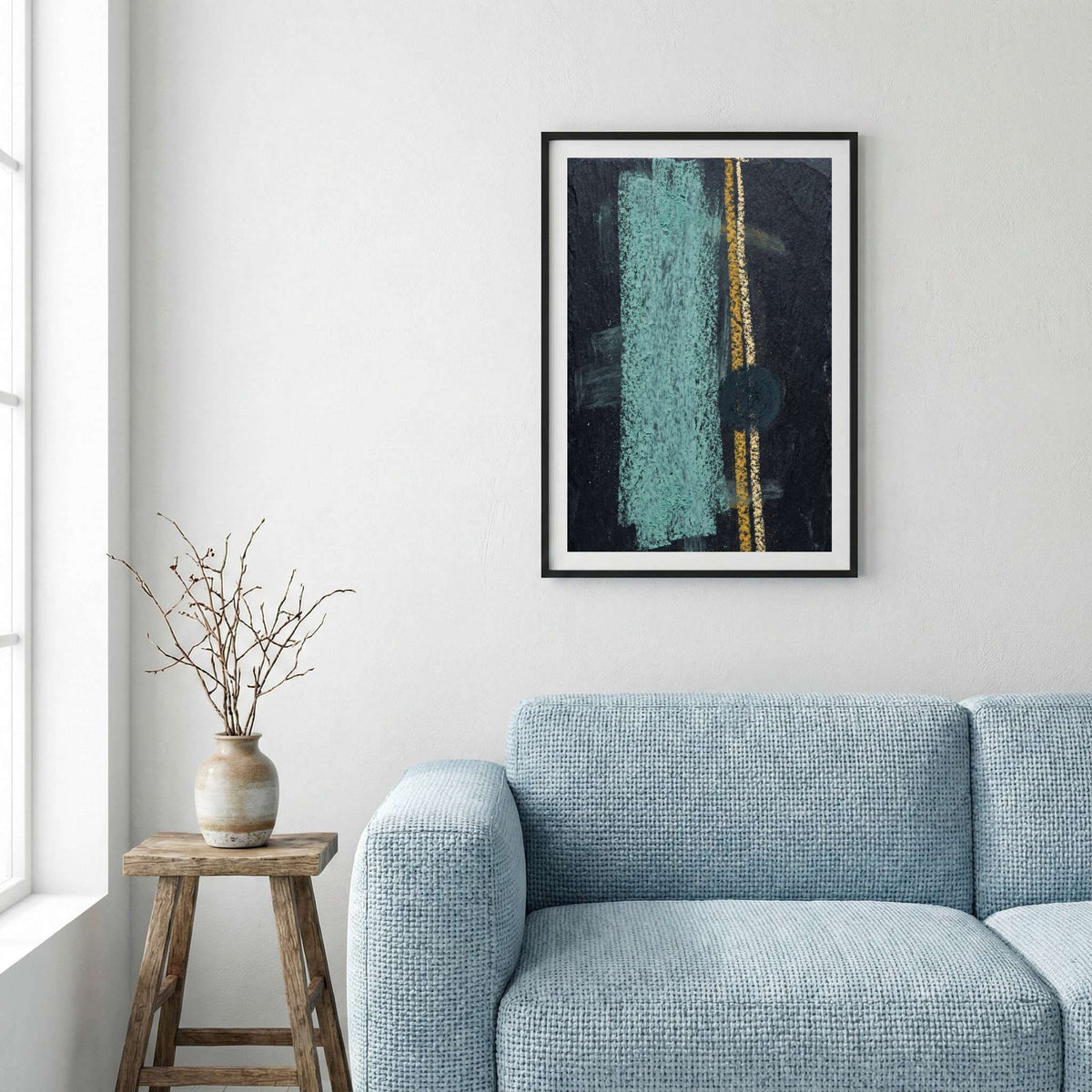 Navy Teal Gold Vertical Abstract canvas wall art — alternate a view