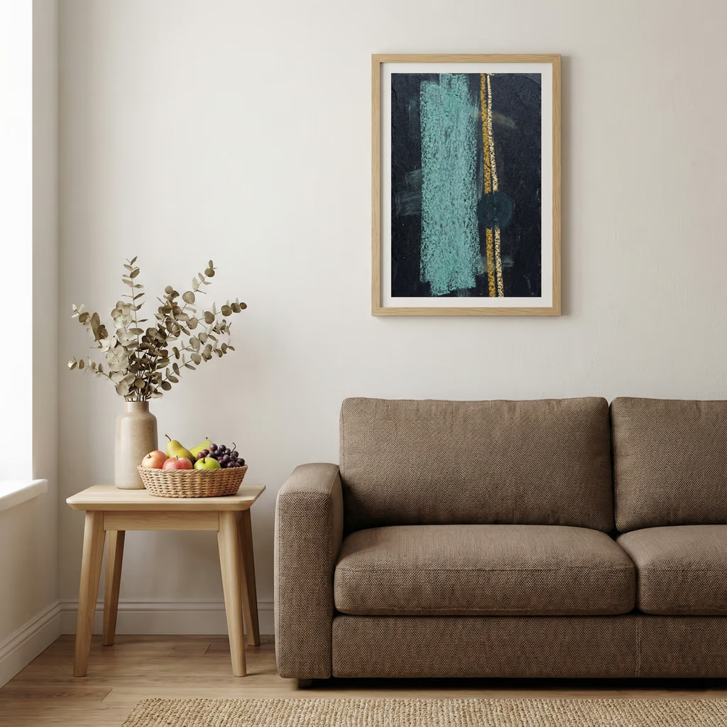 Navy Teal Gold Vertical Abstract canvas wall art — alternate b view