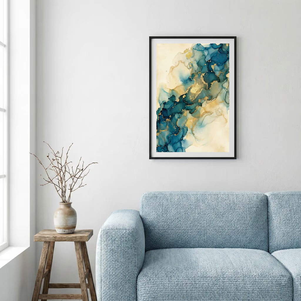 Teal Gold Floral Abstract canvas wall art — alternate a view