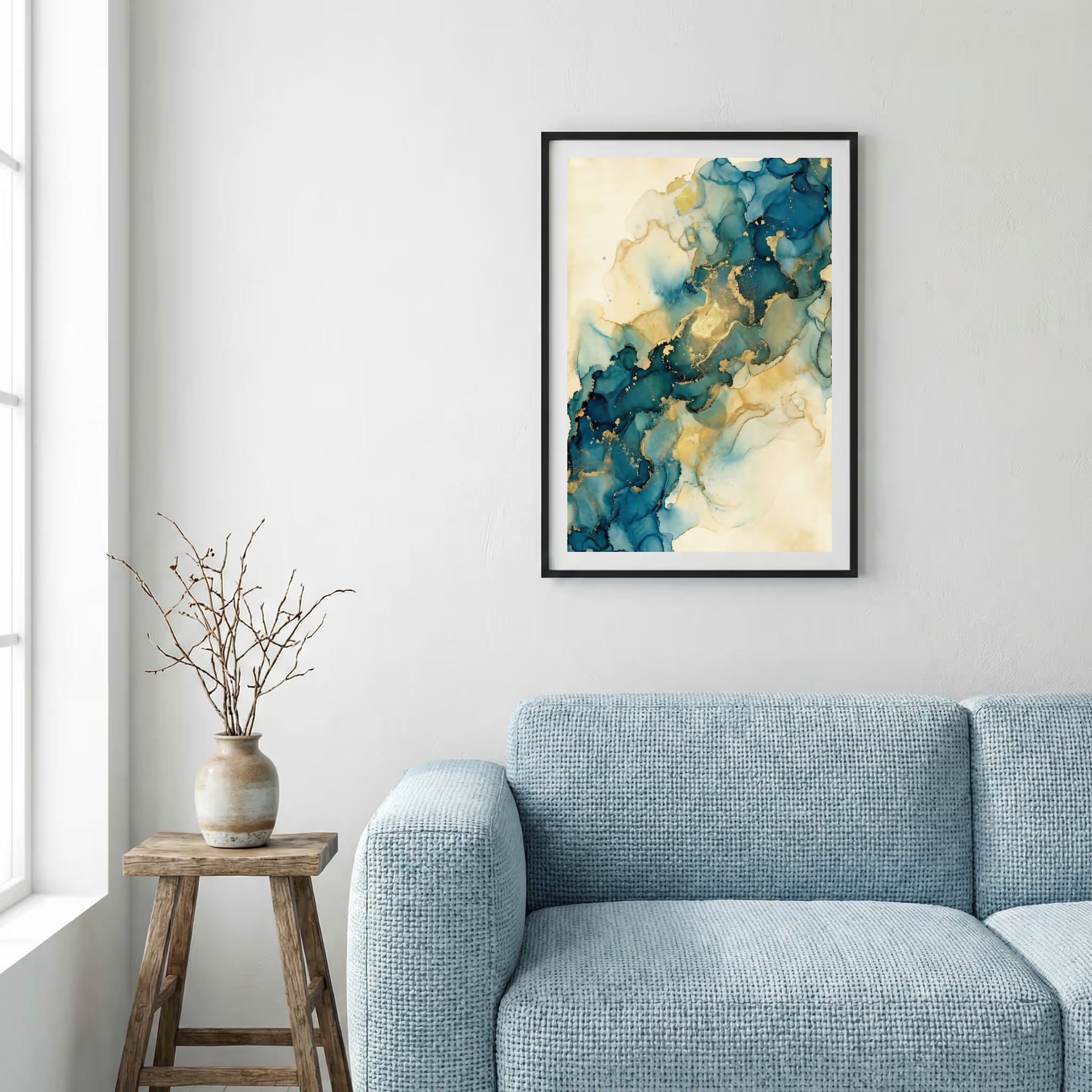 Teal Gold Floral Abstract canvas wall art — alternate a view