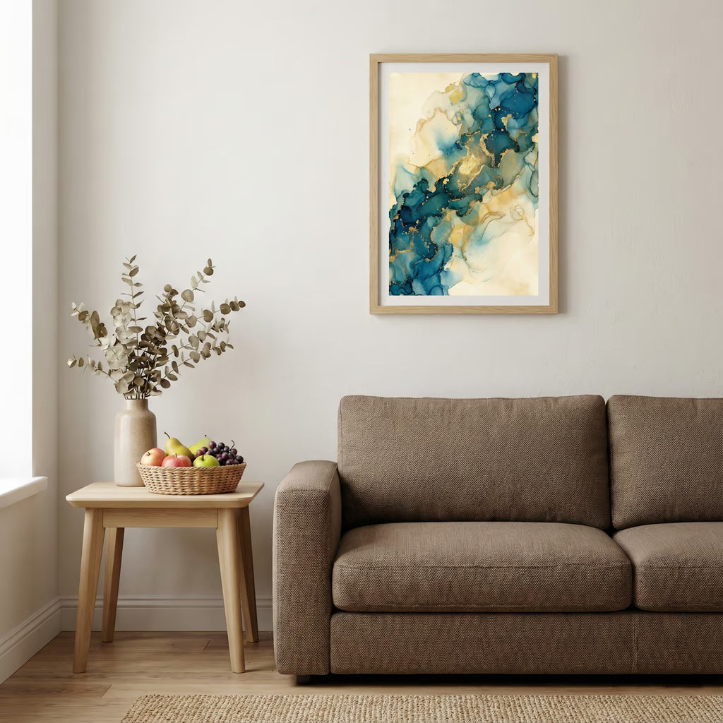 Teal Gold Floral Abstract canvas wall art — alternate b view