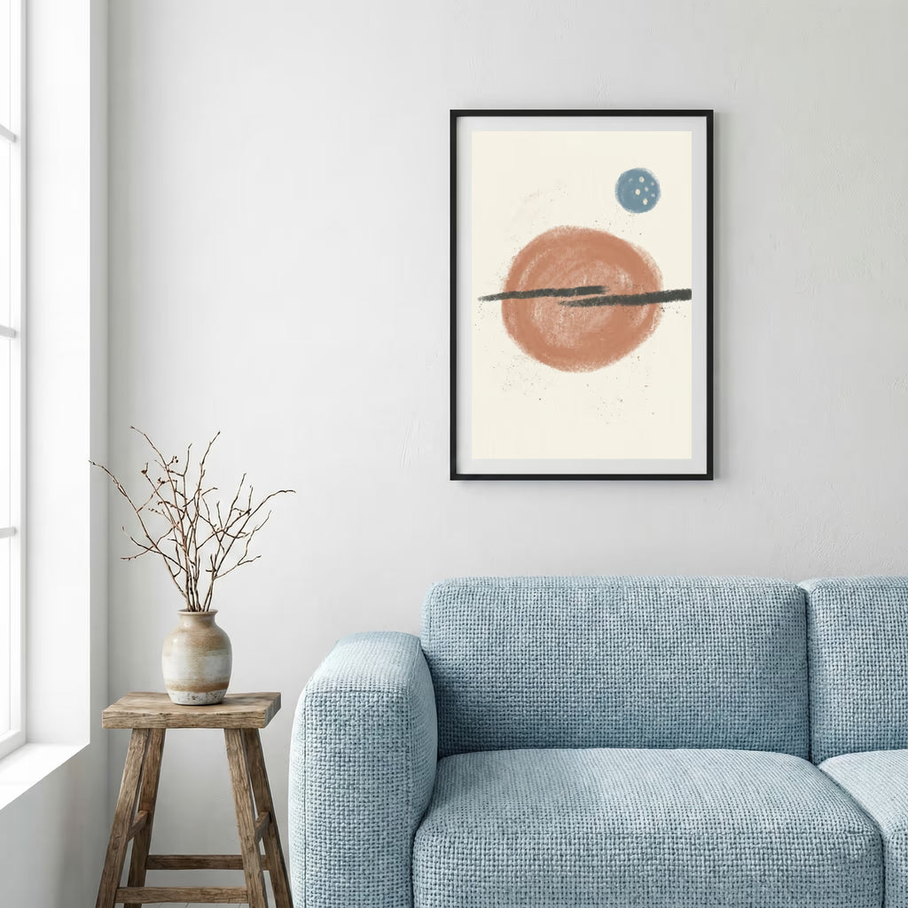 Terracotta Blue Minimal Circle Abstract canvas wall art — alternate a view