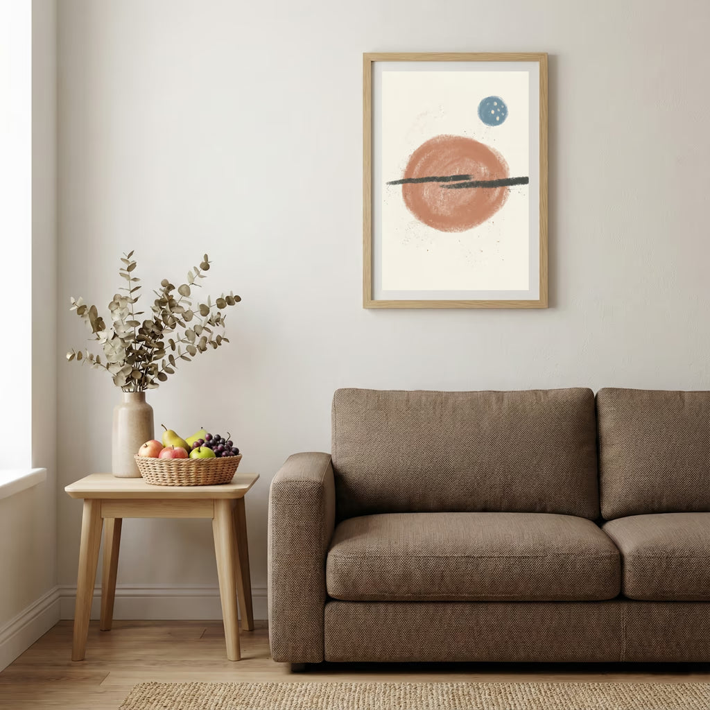 Terracotta Blue Minimal Circle Abstract canvas wall art — alternate b view