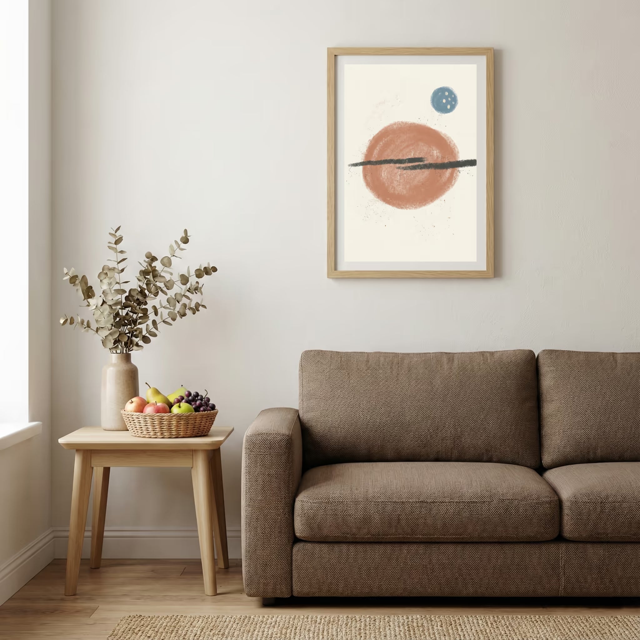 Terracotta Blue Minimal Circle Abstract canvas wall art — alternate b view