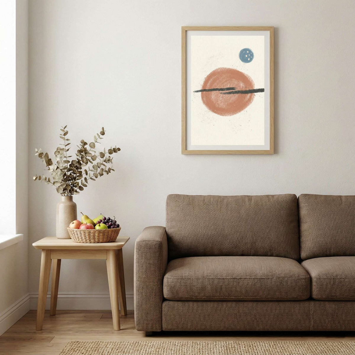 Terracotta Blue Minimal Circle Abstract canvas wall art — alternate b view