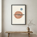 Terracotta Blue Minimal Circle Abstract canvas wall art in a framed room setting