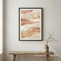 Soft Peach Watercolor Abstract canvas wall art in a framed room setting