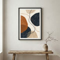 Navy Terracotta Geometric Abstract canvas wall art in a framed room setting