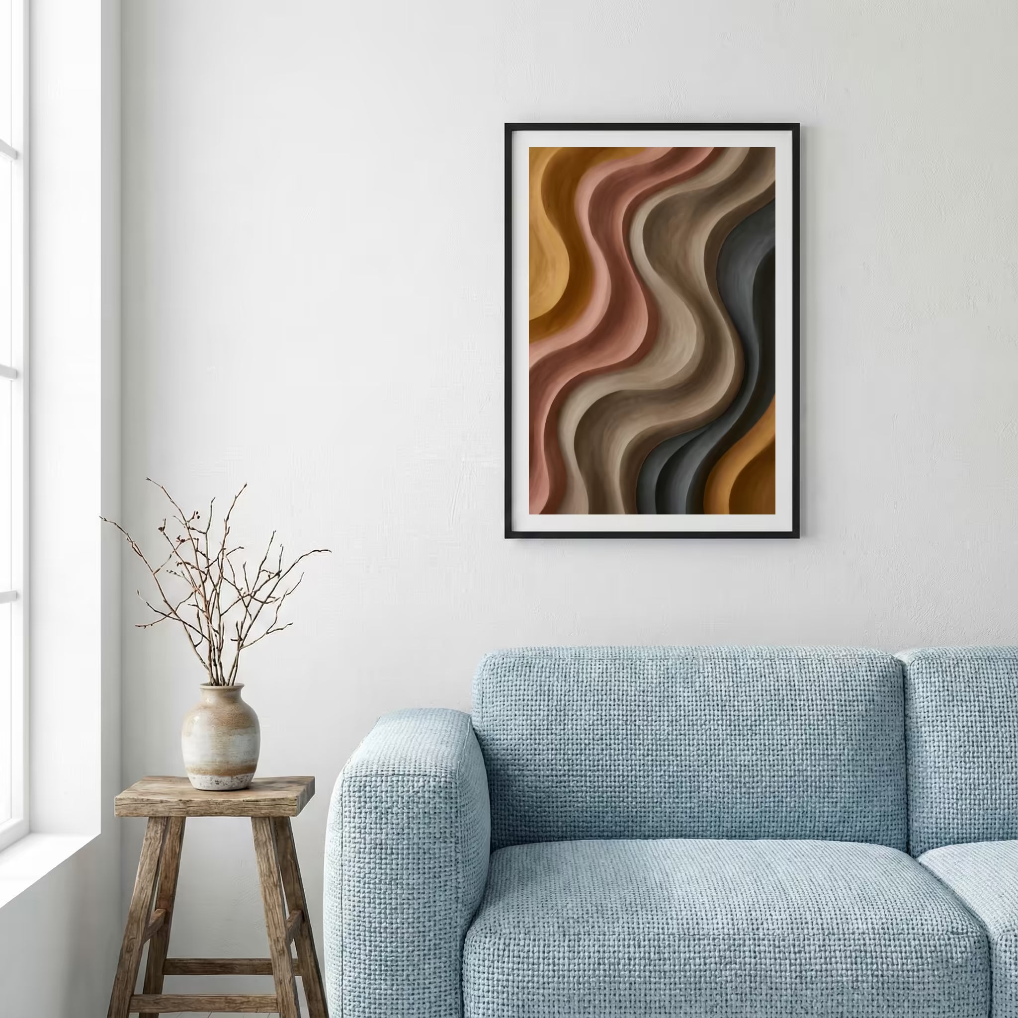 Brown Beige Wavy Abstract canvas wall art — alternate a view