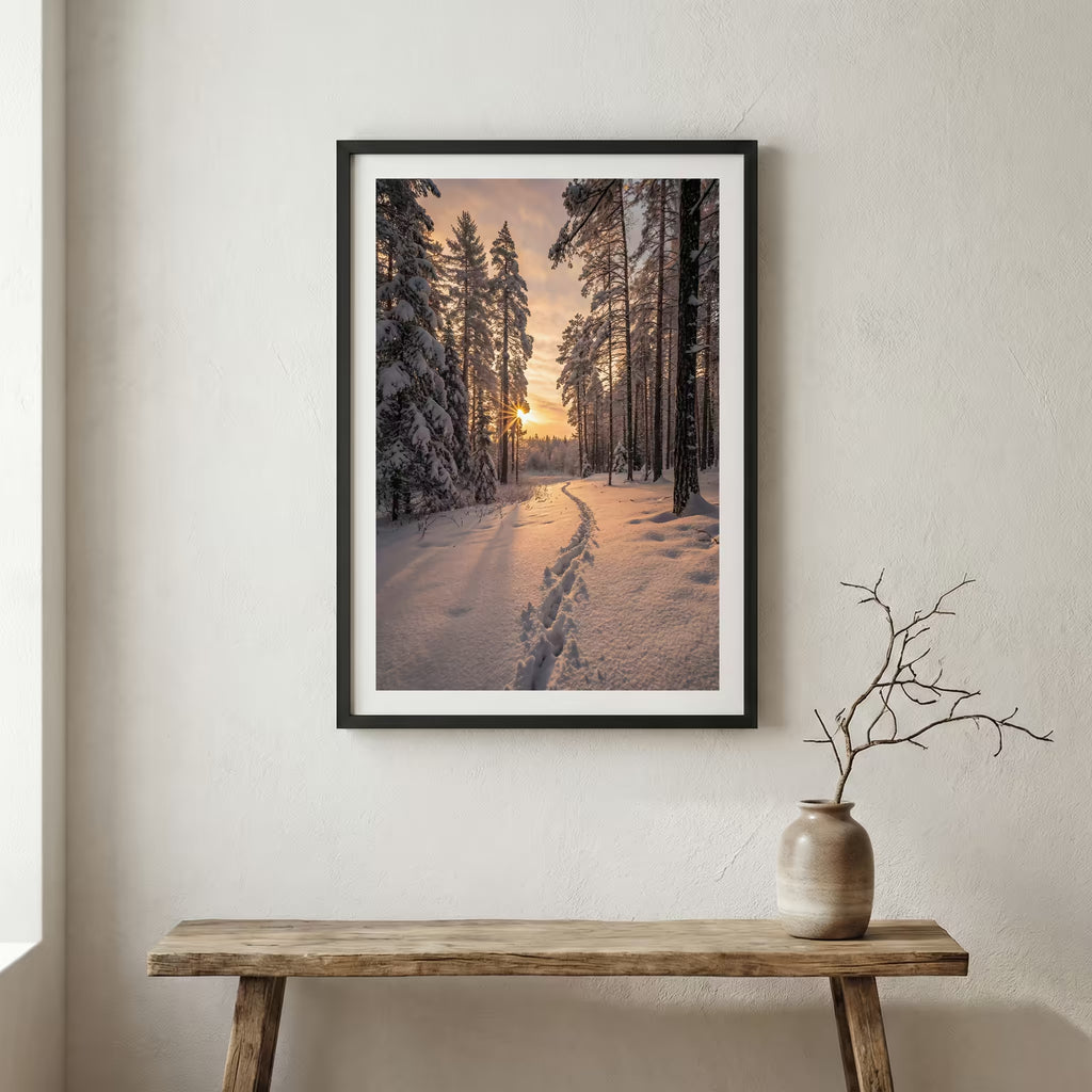 Turquoise river cutting through dark, rugged mountains under a moody teal sky — wooden frame canvas wall art print, 12×18 in