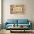 Islamic calligraphy canvas of Surah An-Nahl verse 32 with a red, blue and gold illuminated manuscript-style border