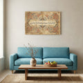 Surah Al-Baqarah verse 153 in Islamic calligraphy on canvas with a dense red, blue and gold scrollwork border