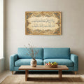 Rabbana la tuzigh dua in Islamic calligraphy on canvas with an ornate blue and gold arabesque border