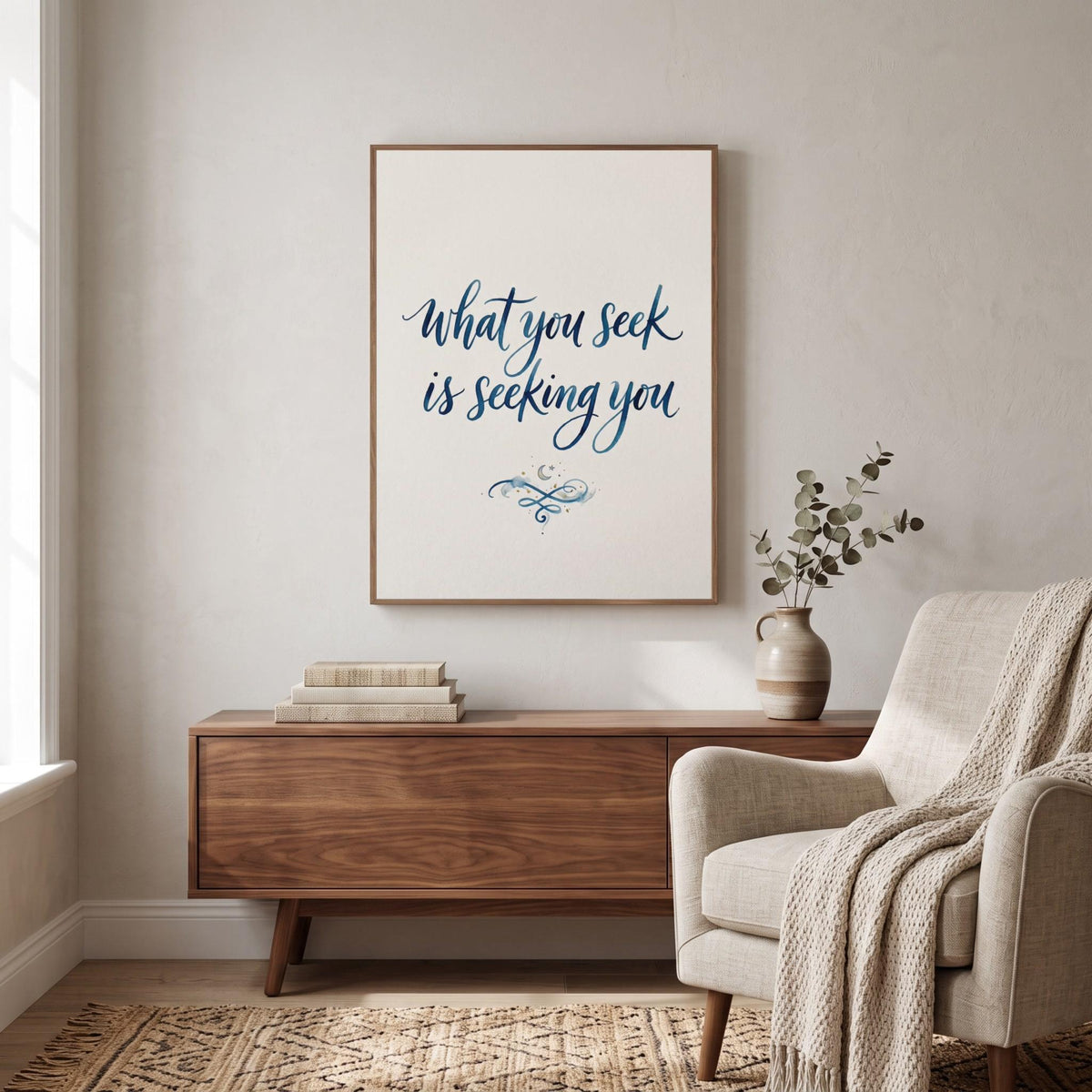 Rumi quote wall art: "What you seek is seeking you"