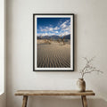 Golden autumn trees and mountain peaks framed by a rustic wooden window — wooden frame canvas wall art print, 12×18 in