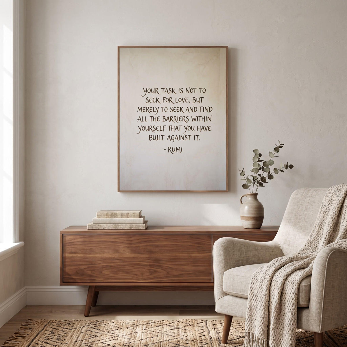Rumi quote wall art: "Your task is not to seek for love, but to seek the barriers within"