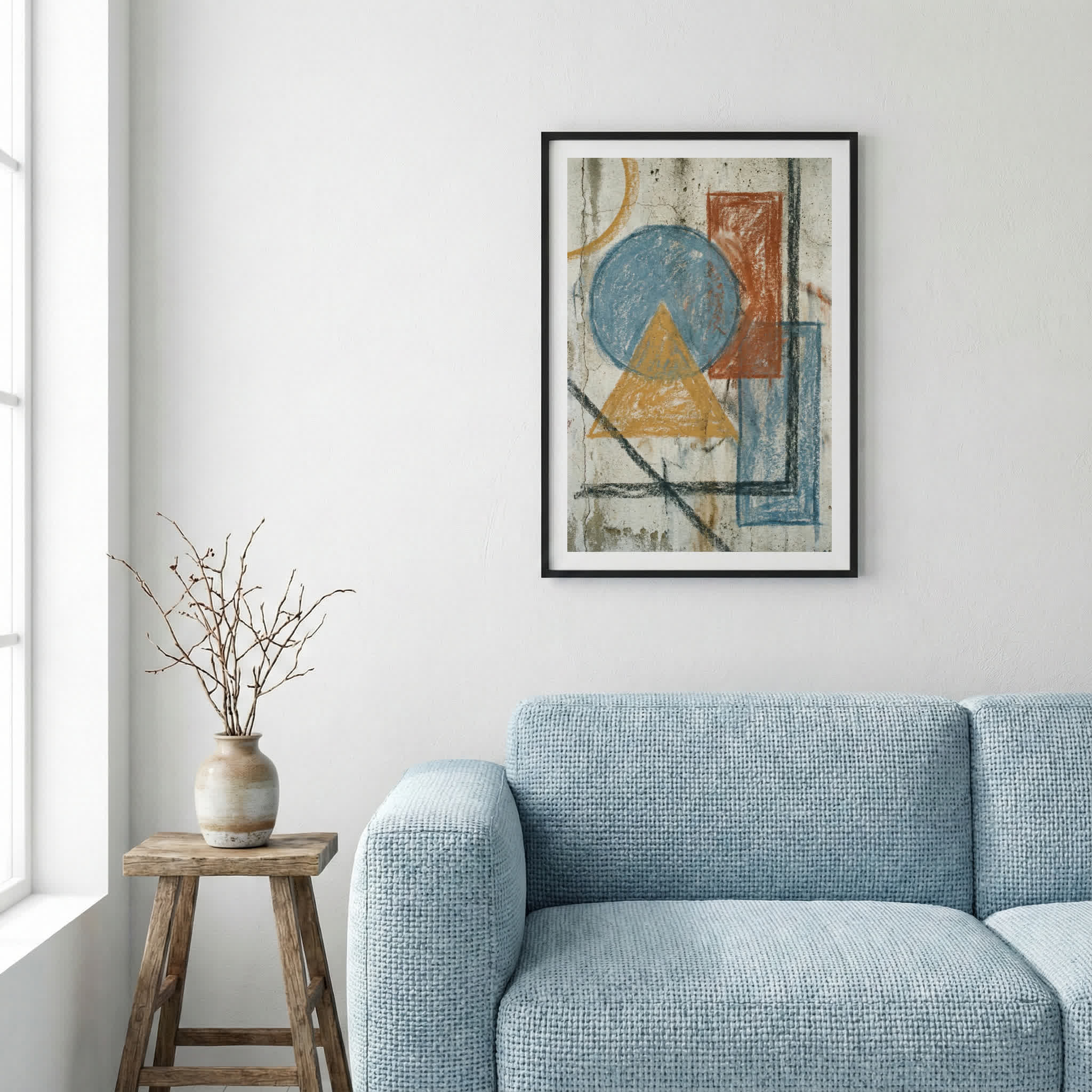 Blue Orange Geometric Abstract canvas wall art — alternate a view