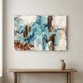 Blue Teal Textured Abstract canvas wall art in a framed room setting