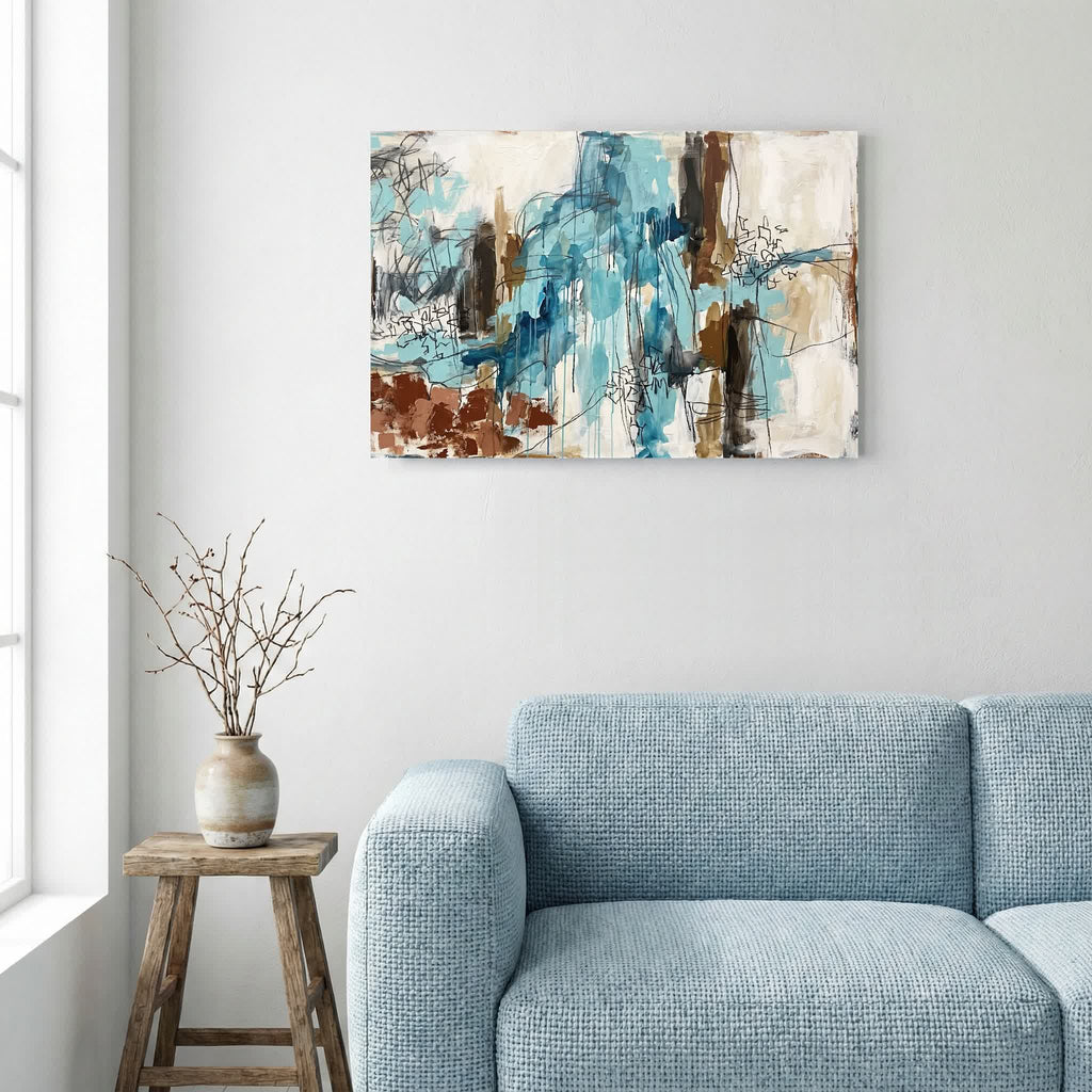 Blue Teal Textured Abstract canvas wall art — alternate a view