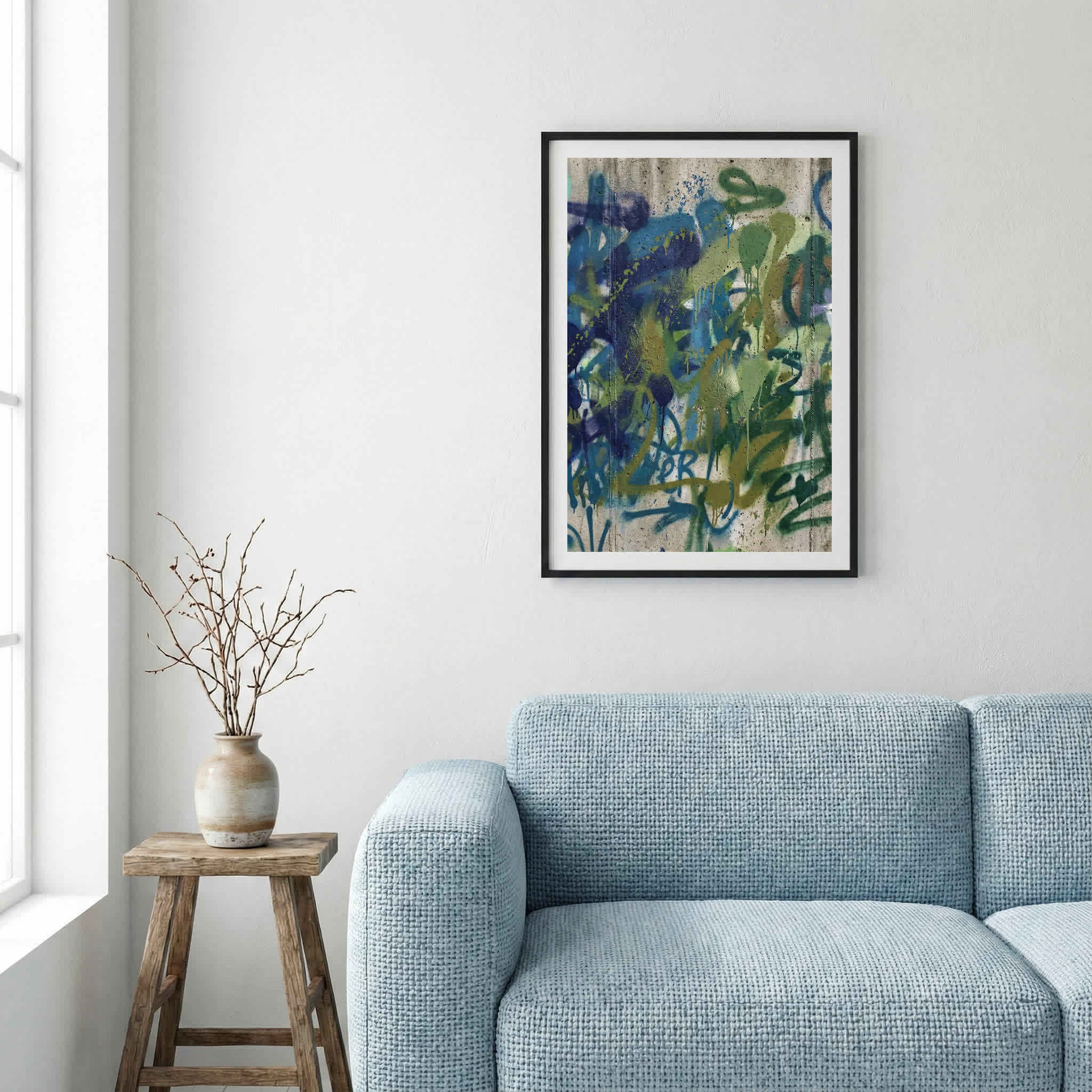 Blue Green Expressive Abstract canvas wall art — alternate a view