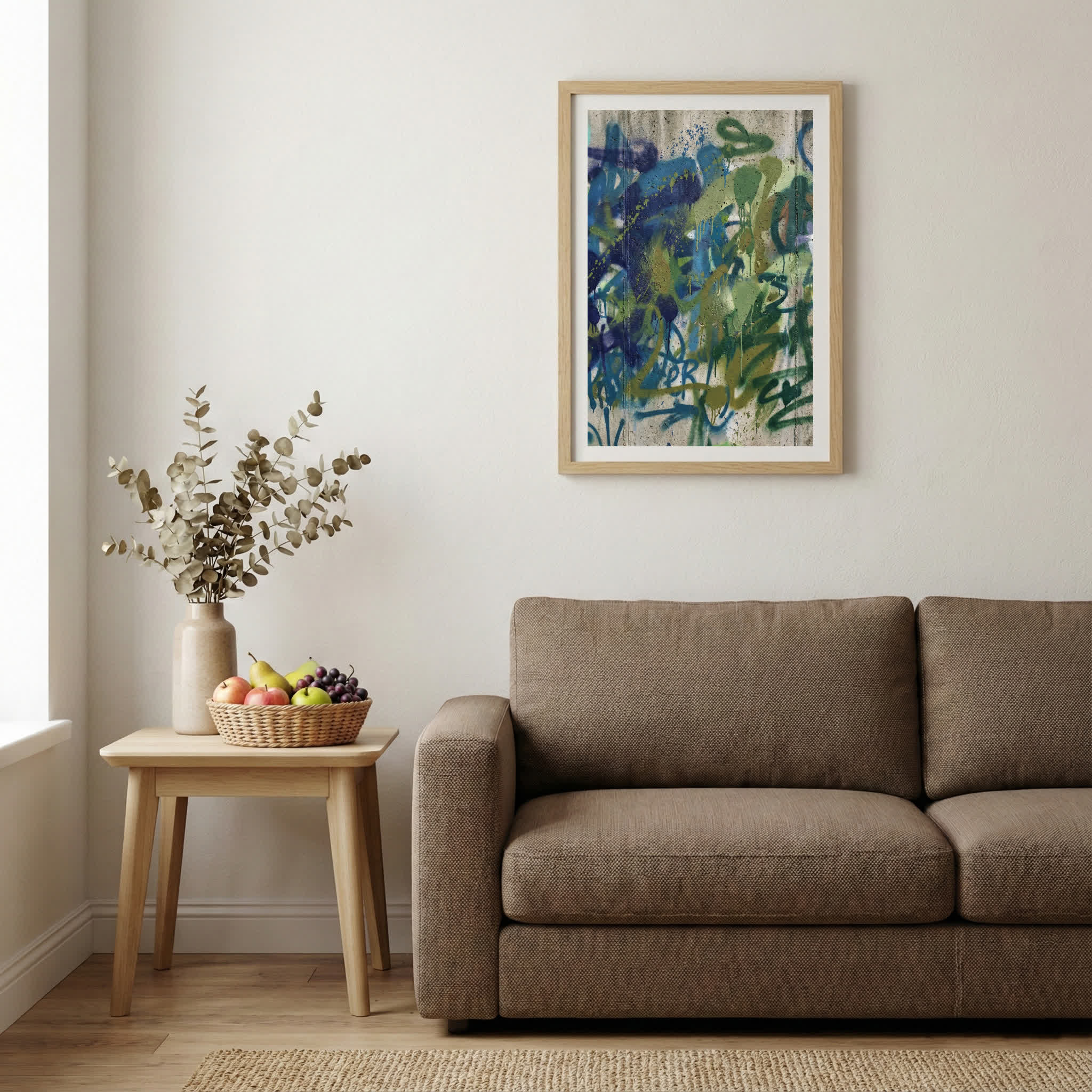 Blue Green Expressive Abstract canvas wall art — alternate b view