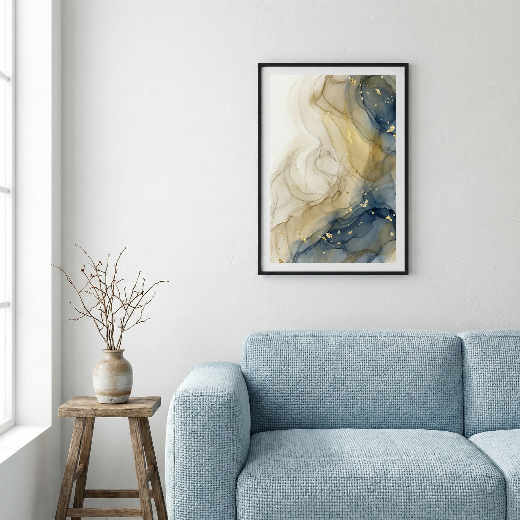 Cream Gold Fluid Abstract canvas wall art — alternate a view
