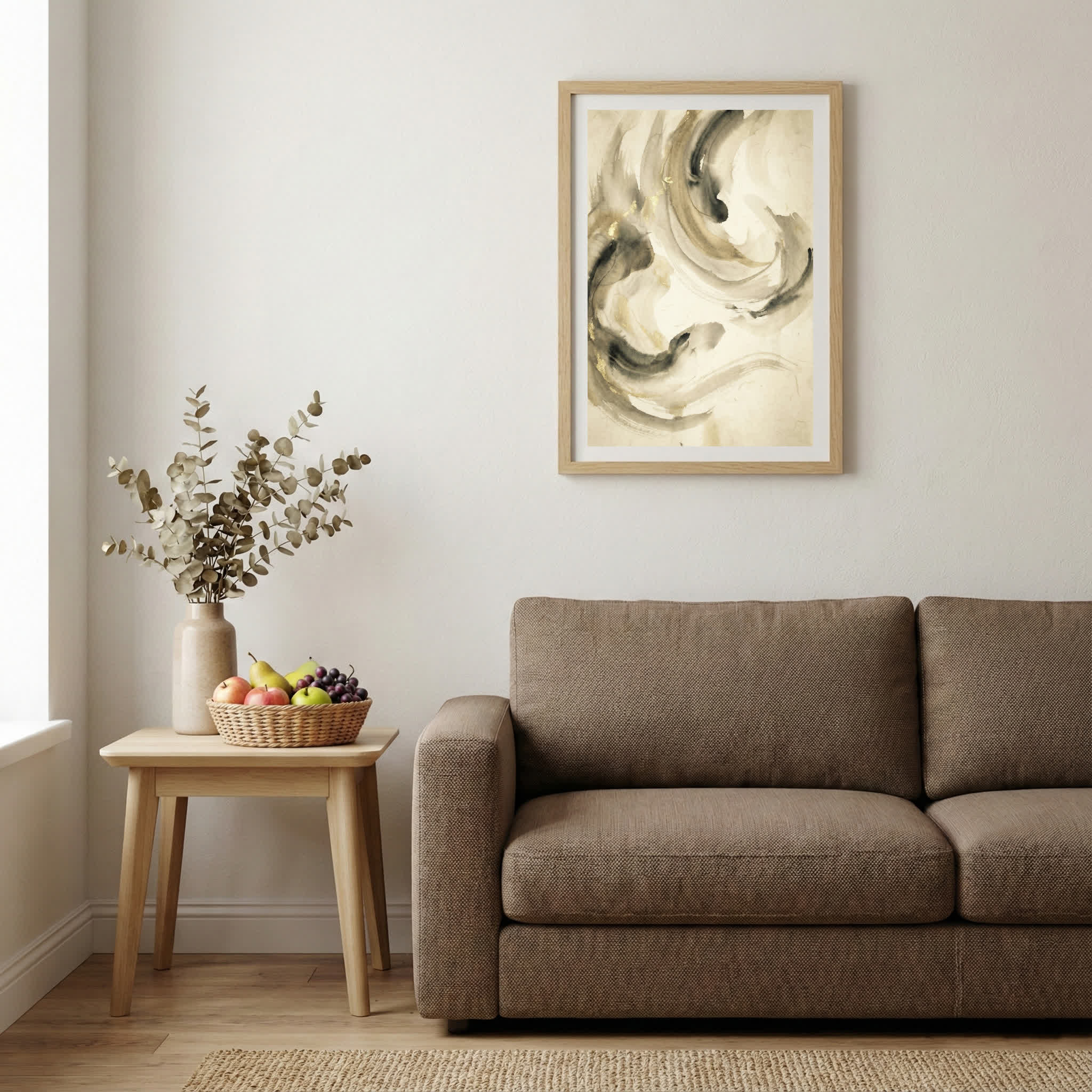 Cream Black Fluid Abstract canvas wall art — alternate b view