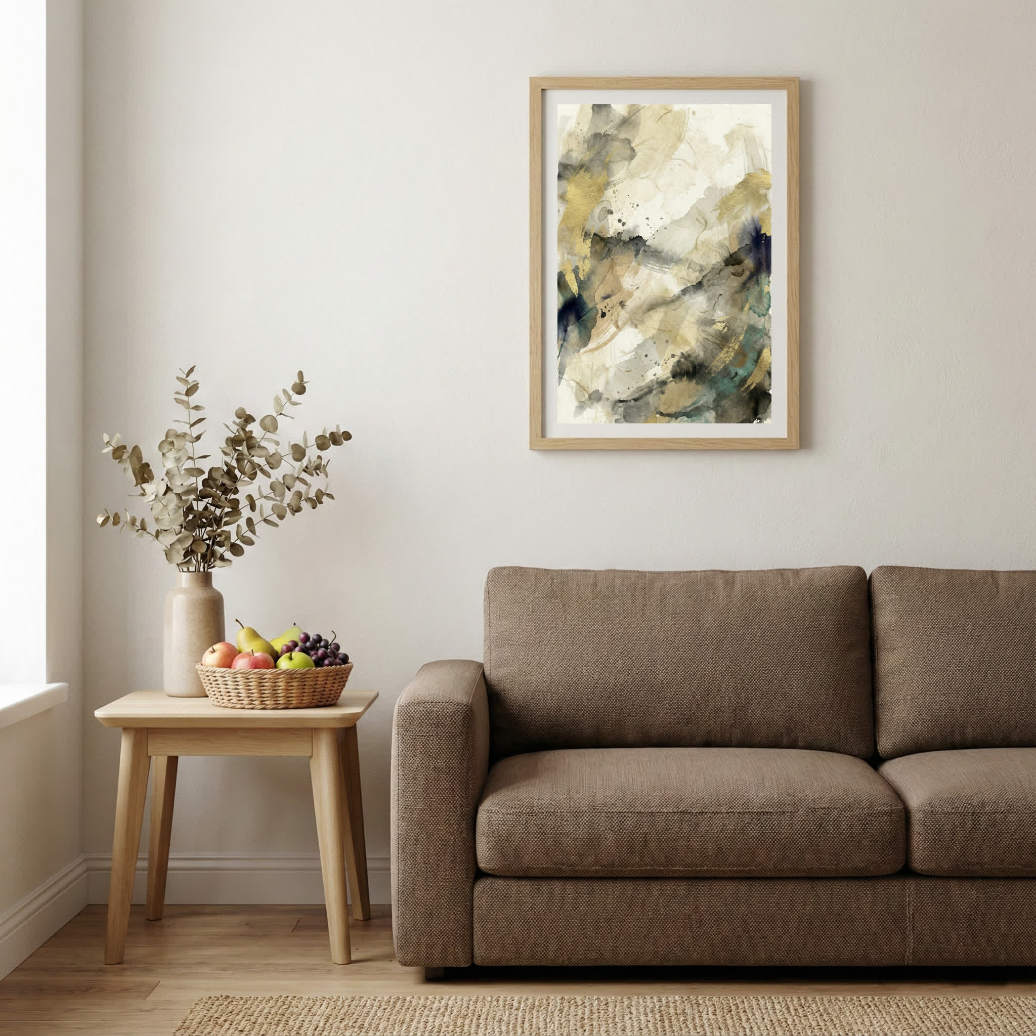 Black Gold Cream Marbled Abstract canvas wall art — alternate b view