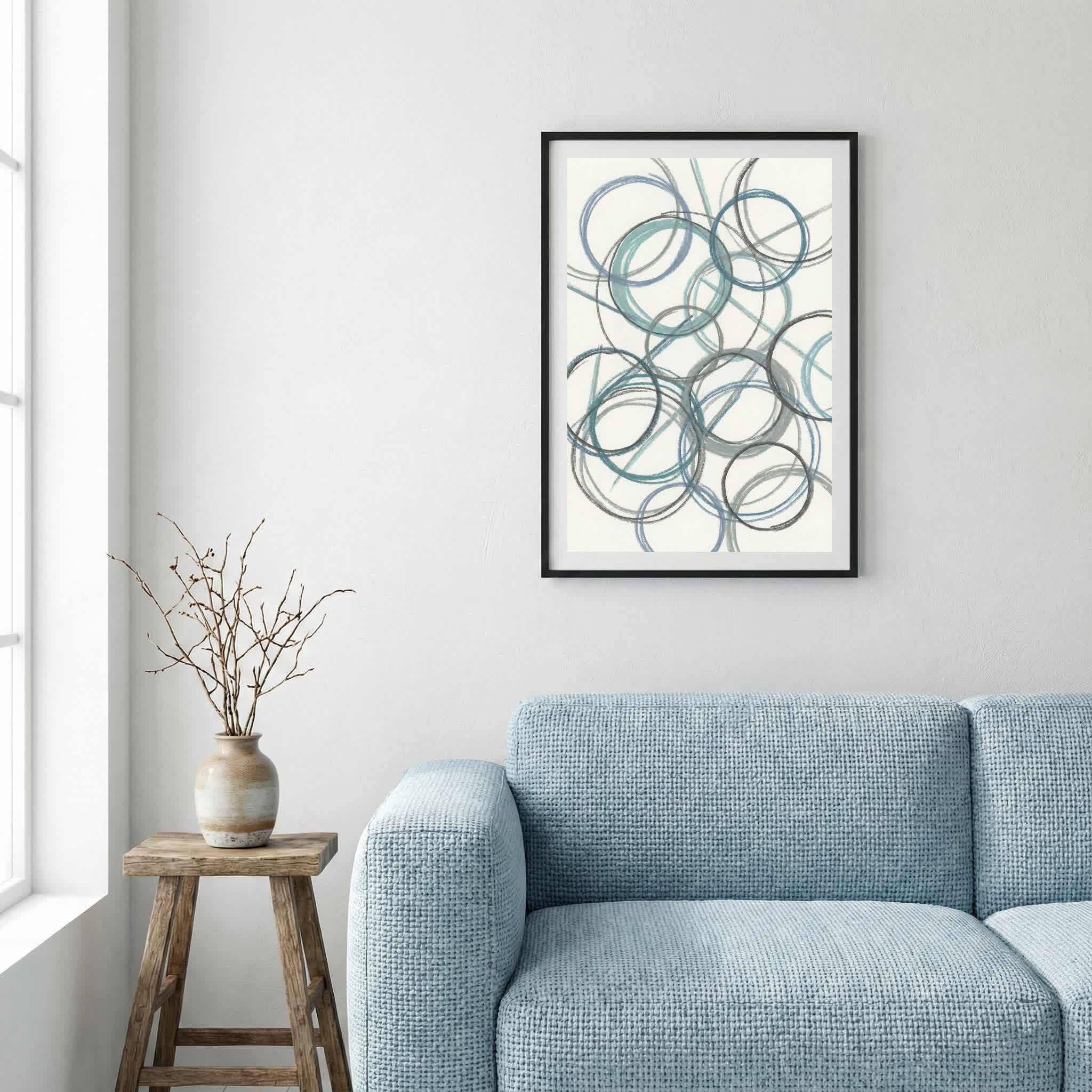 Blue Gray Circle Line Abstract canvas wall art — alternate a view