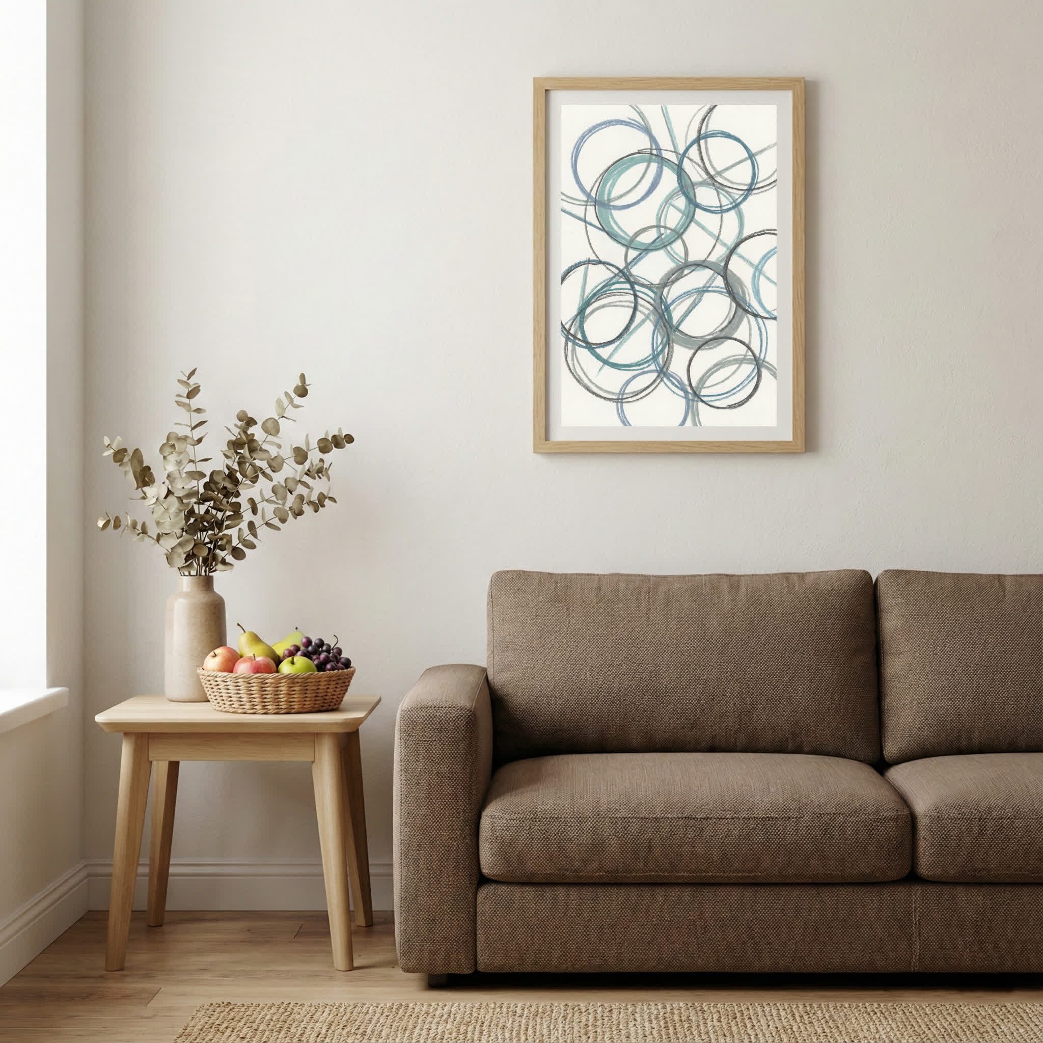 Blue Gray Circle Line Abstract canvas wall art — alternate b view
