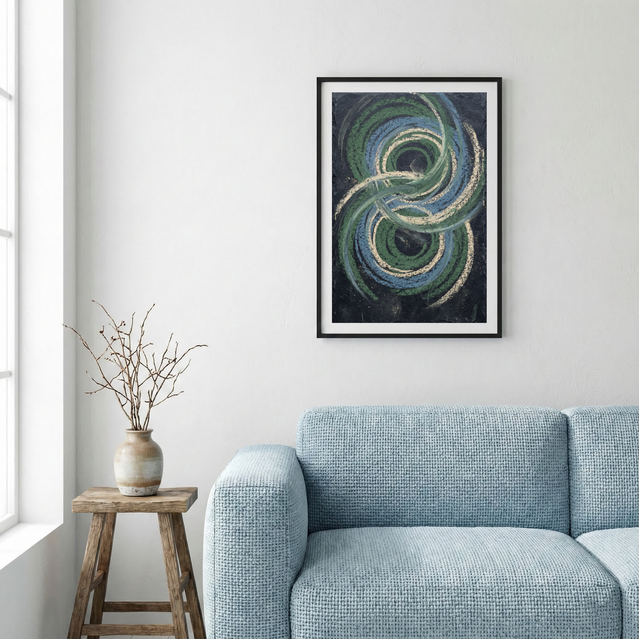 Teal Navy Spiral Abstract canvas wall art — alternate a view