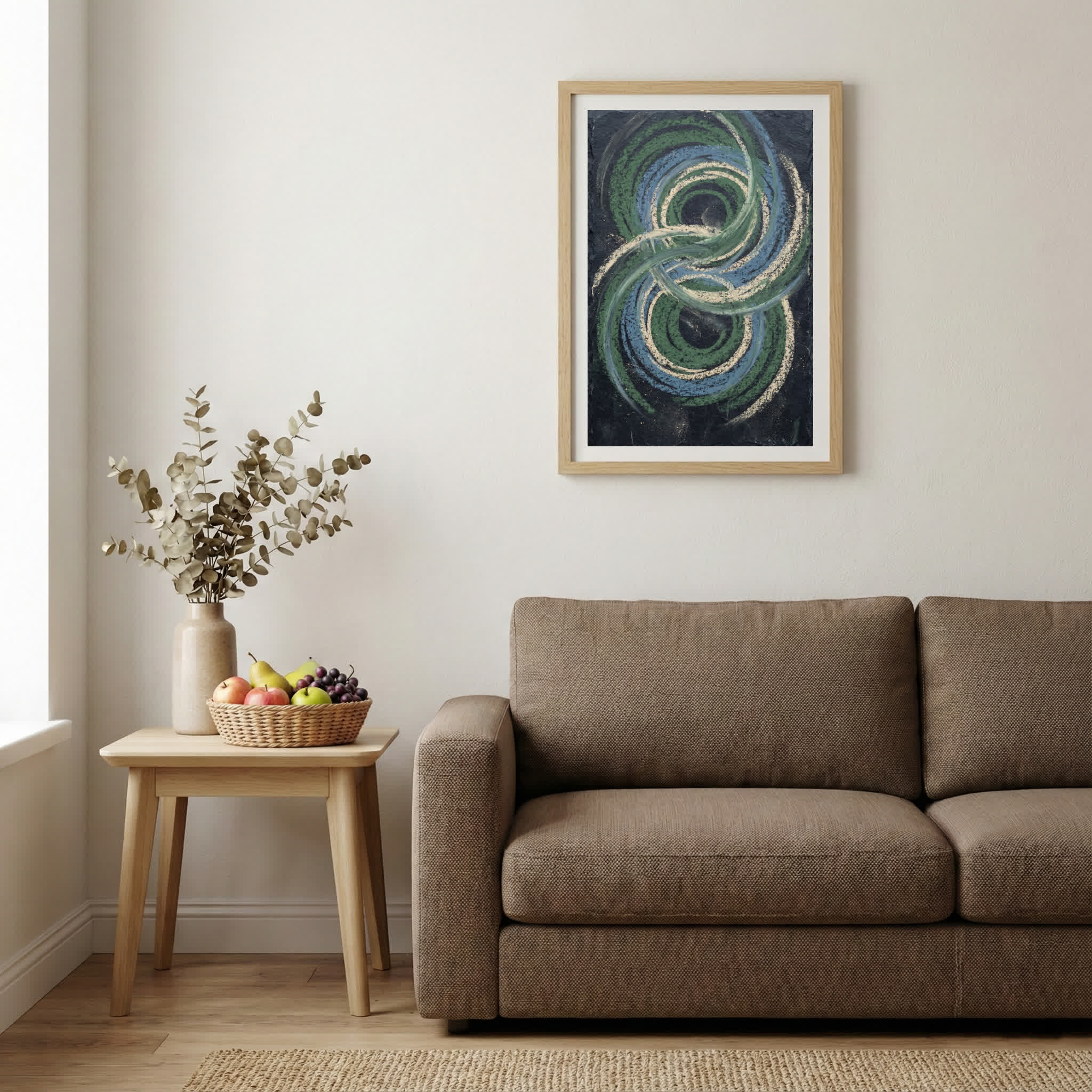 Teal Navy Spiral Abstract canvas wall art — alternate b view