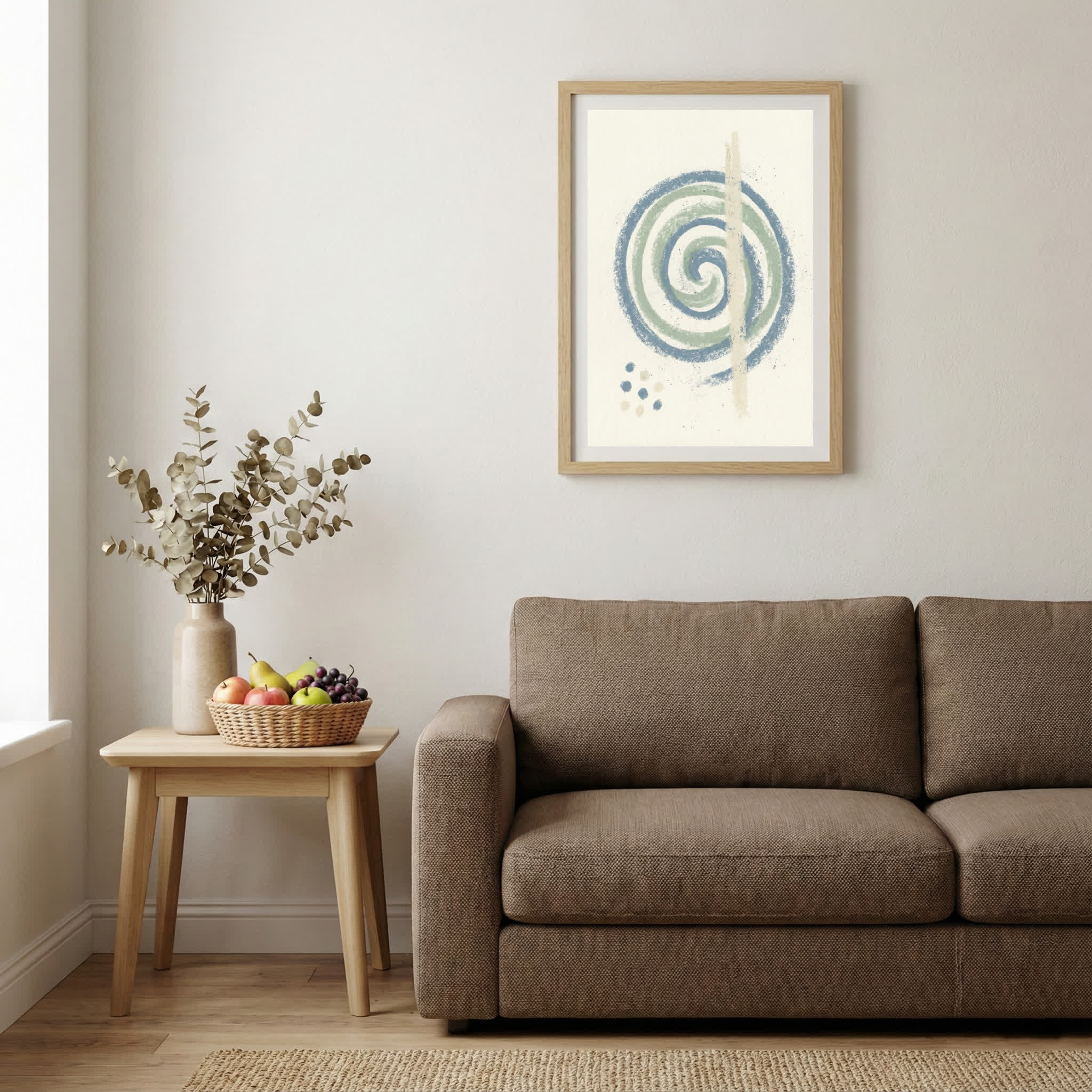 Blue Green Spiral Abstract canvas wall art — alternate b view