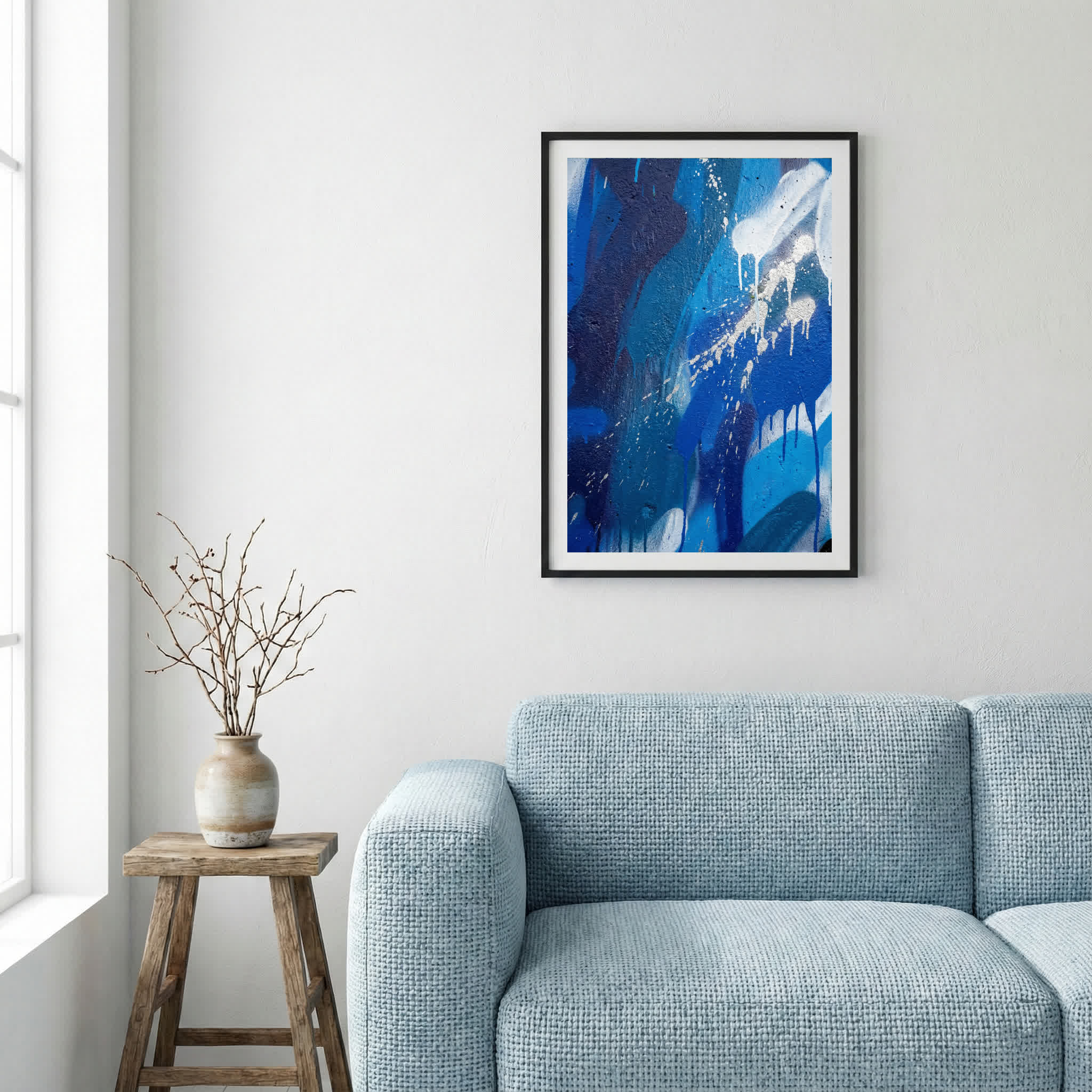 Blue White Expressive Abstract canvas wall art — alternate a view