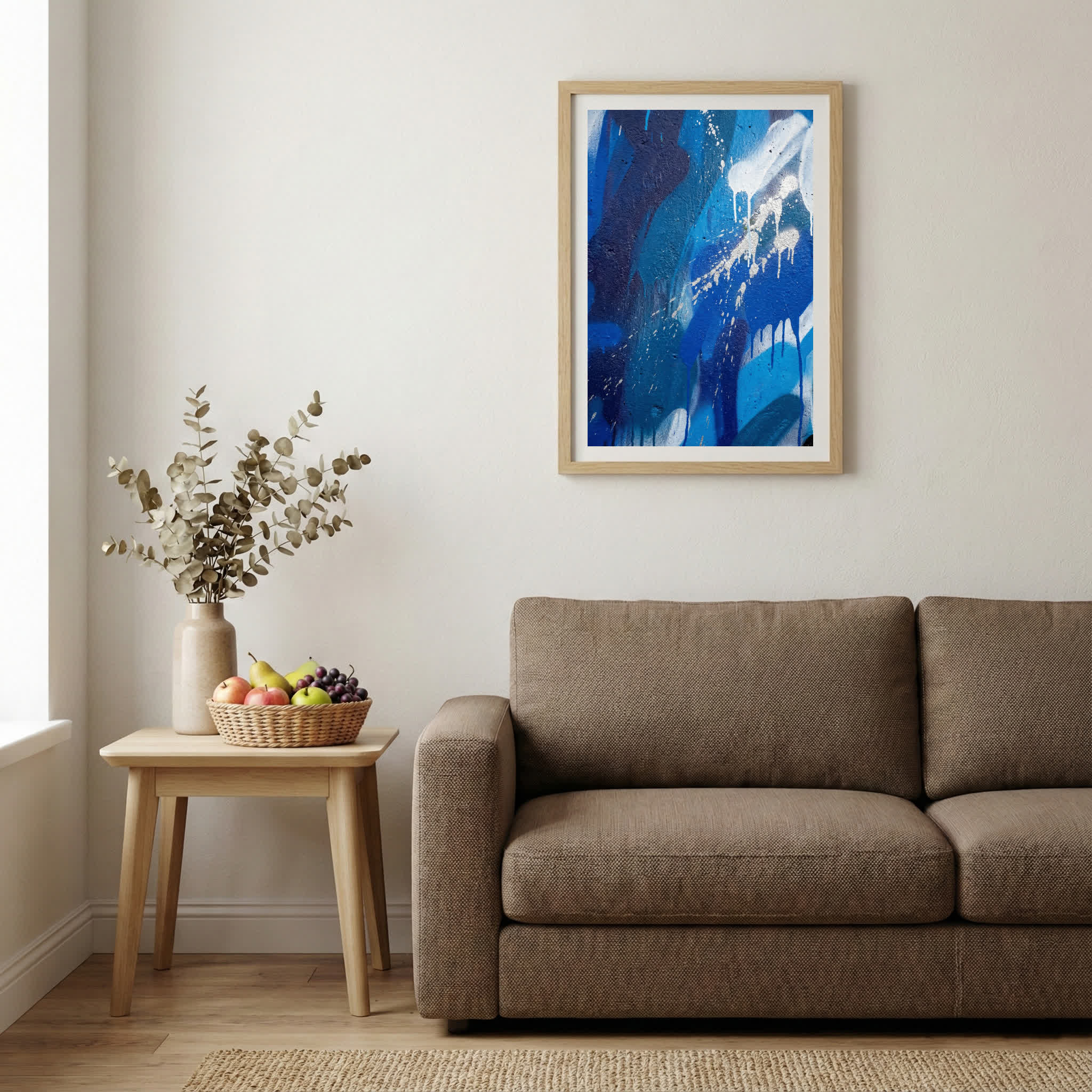 Blue White Expressive Abstract canvas wall art — alternate b view