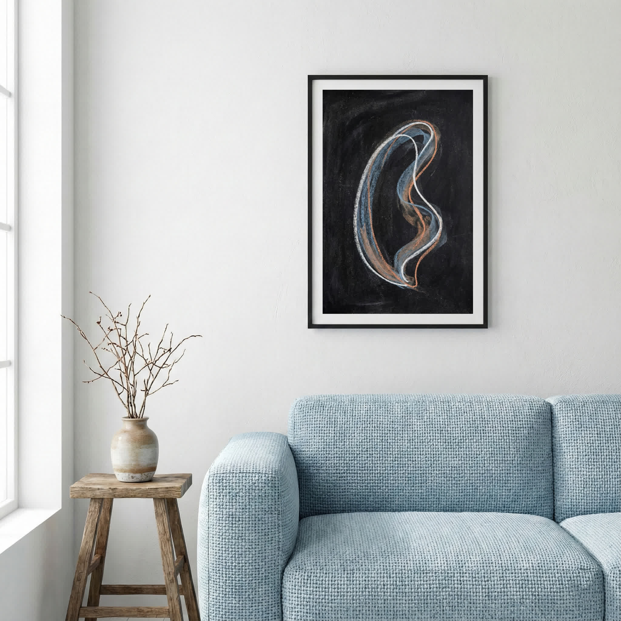Black Silver Swoosh Abstract canvas wall art — alternate a view