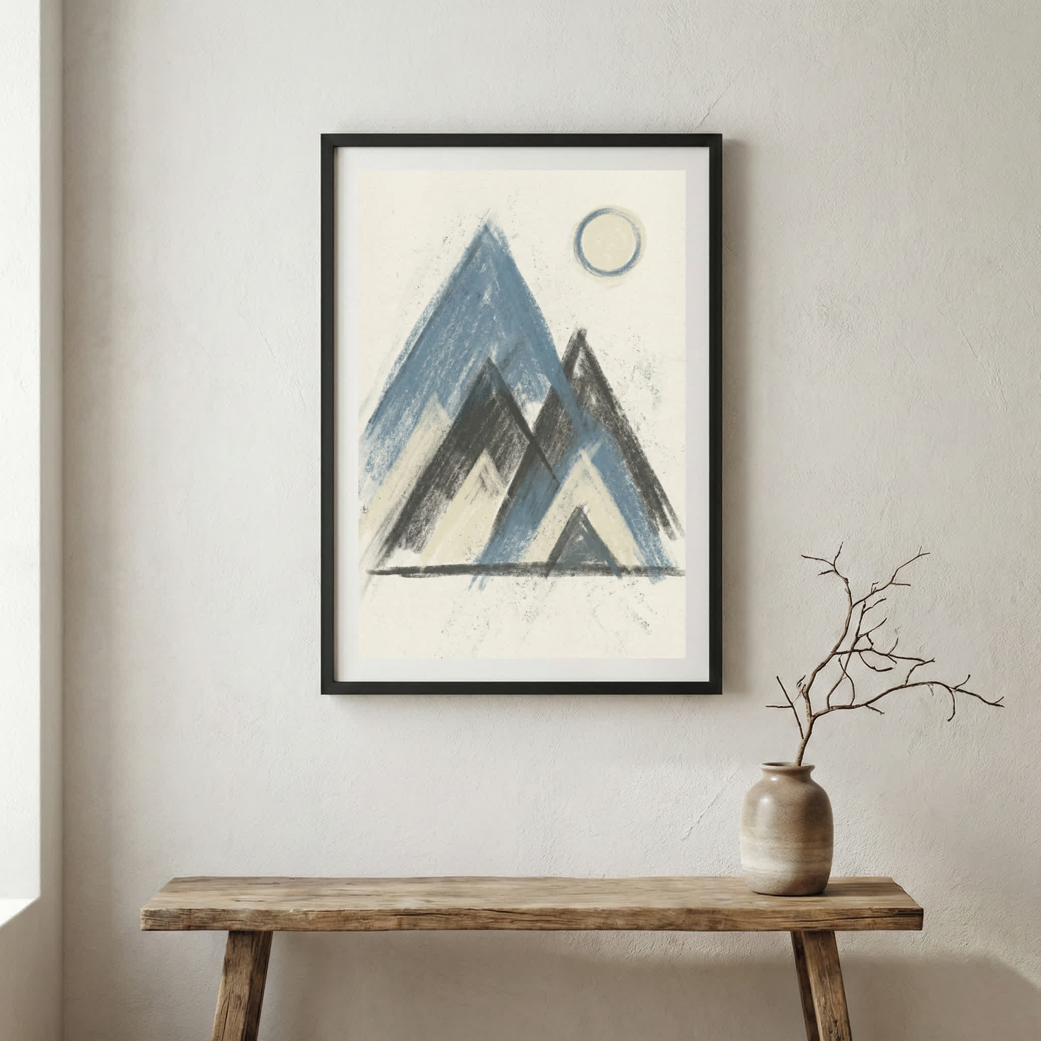 Minimal Mountain-Inspired Abstract canvas wall art in a framed room setting