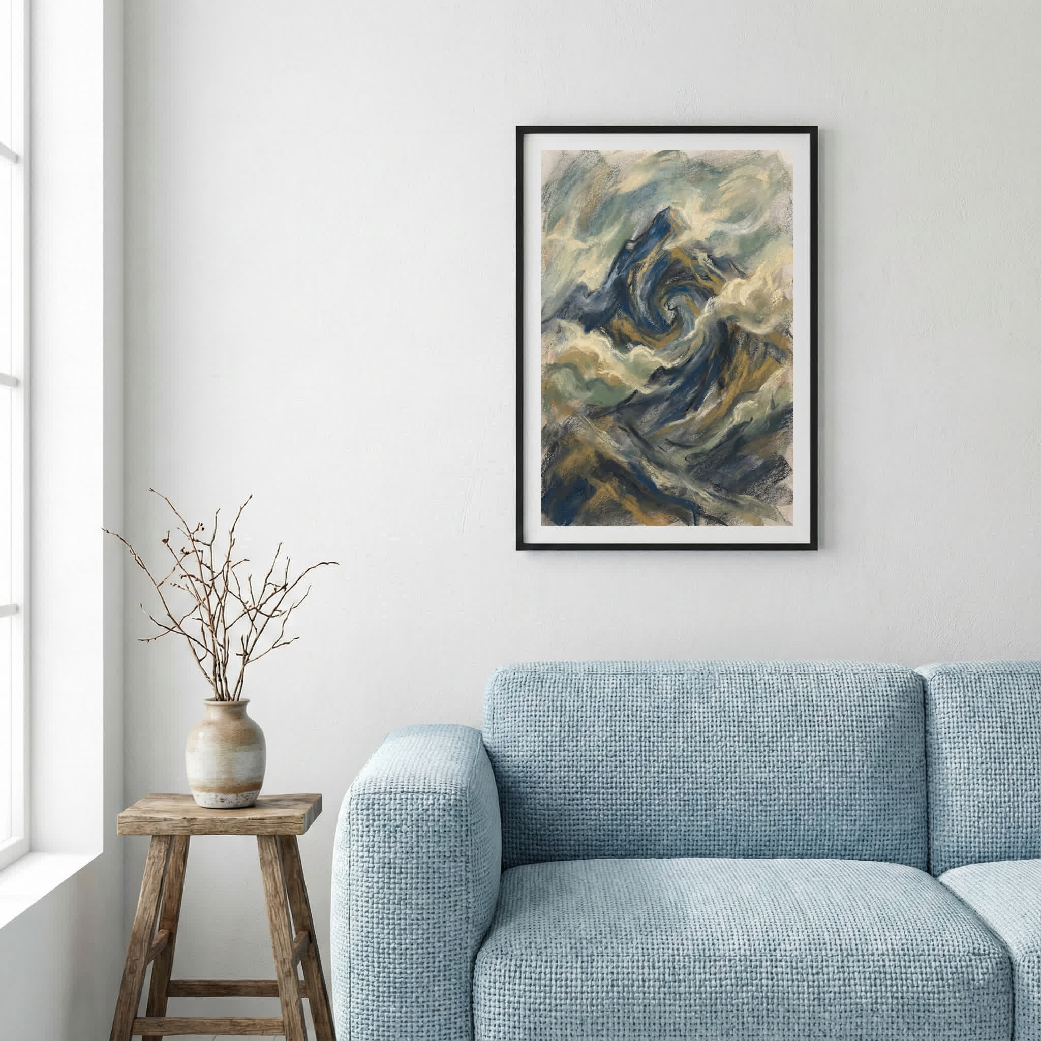 Blue Gold Textured Ocean Landscape Abstract canvas wall art — alternate a view