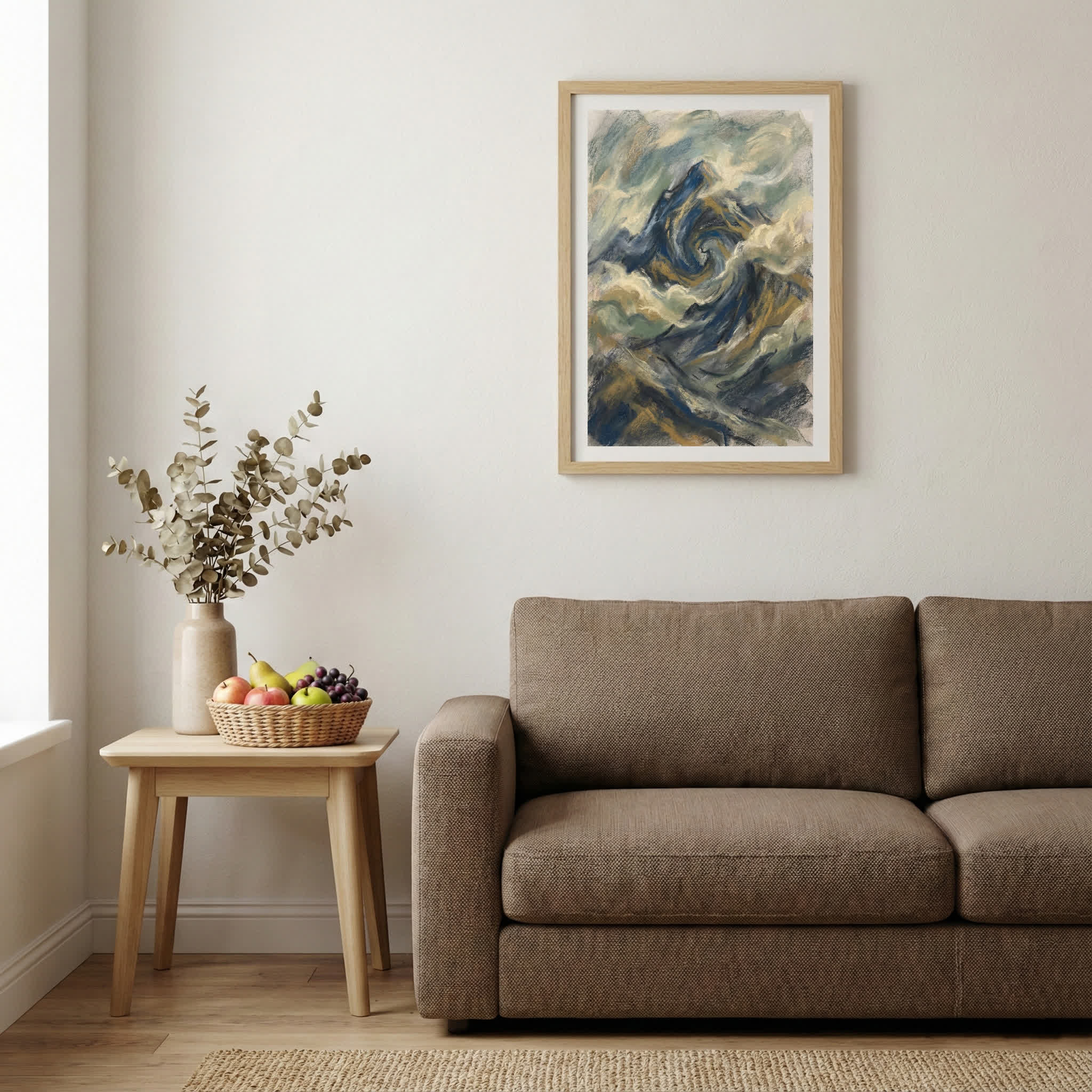 Blue Gold Textured Ocean Landscape Abstract canvas wall art — alternate b view
