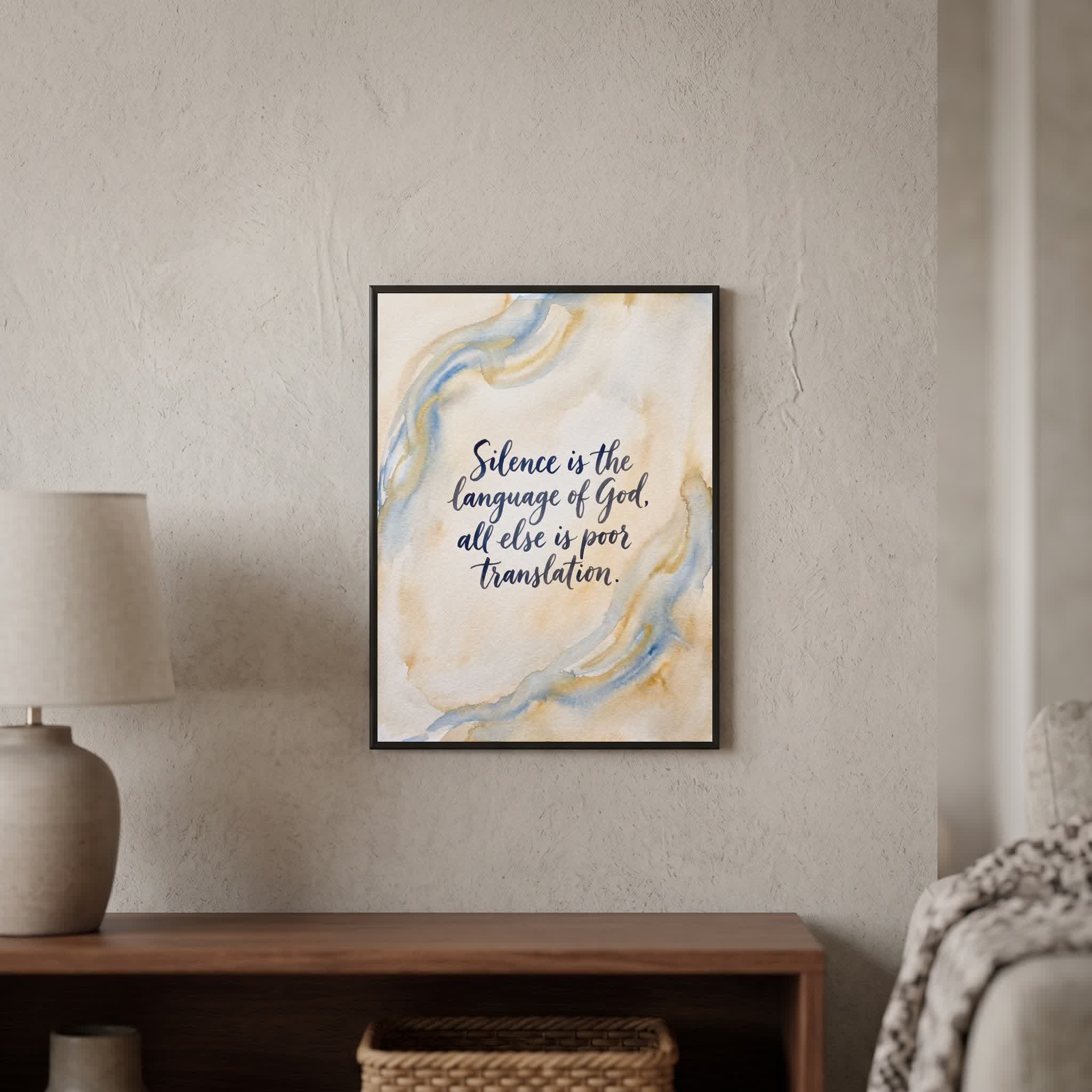 Rumi quote wall art: "Silence is the language of God", 15×20 in size