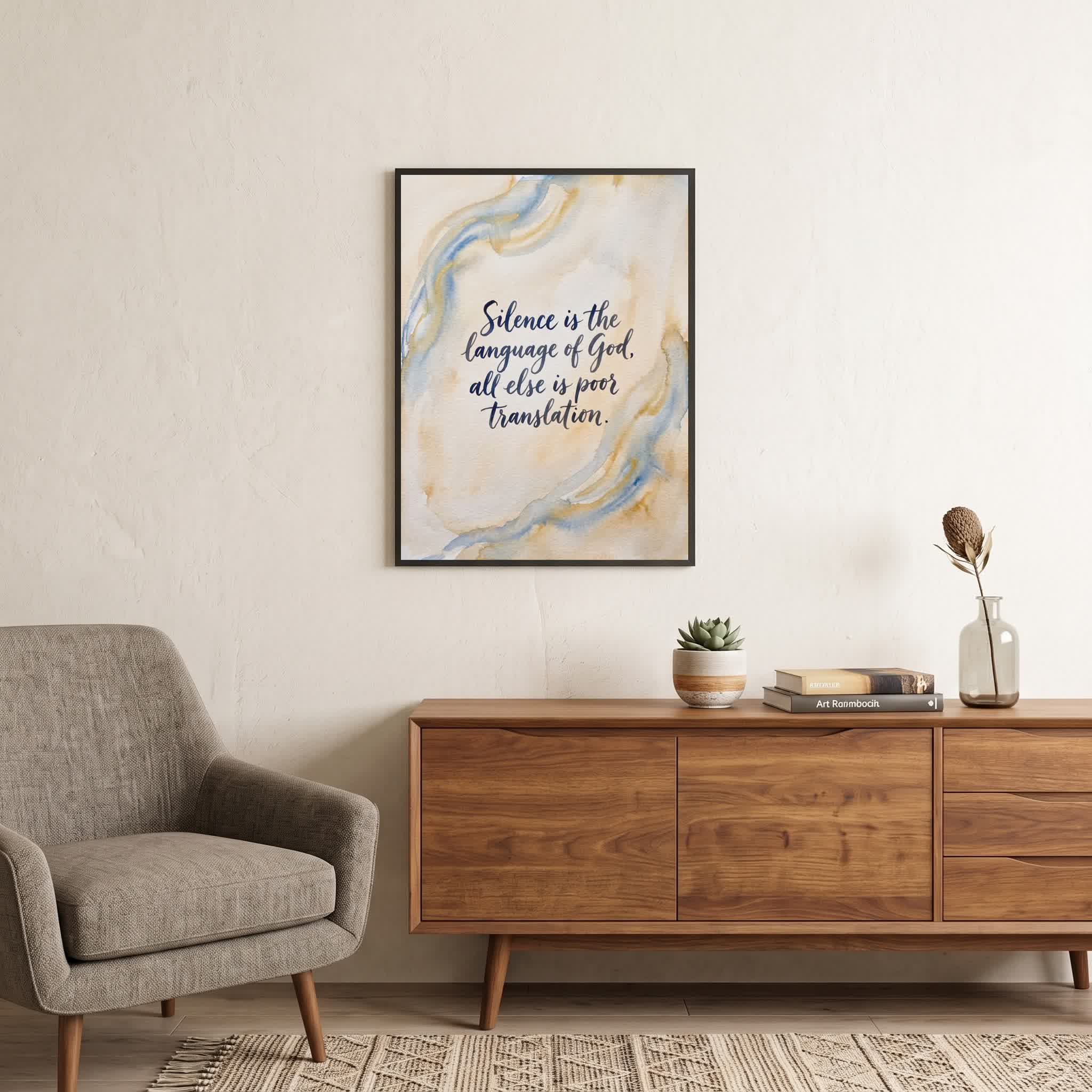 Rumi quote wall art: "Silence is the language of God", 18×24 in size