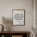 Rumi quote wall art: "Silence is the language of God", 15×20 in size