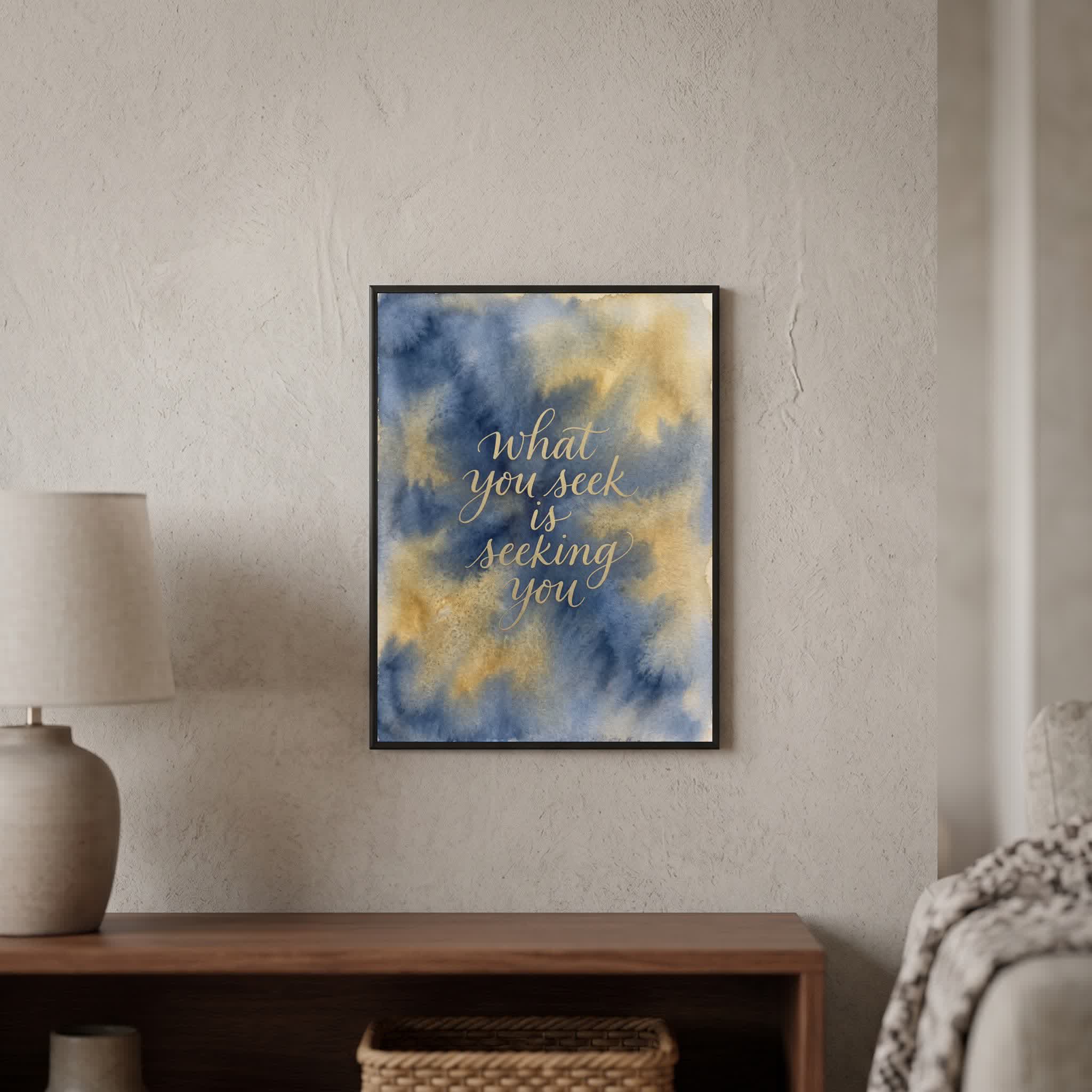 Rumi quote wall art: "What you seek is seeking you", 15×20 in size